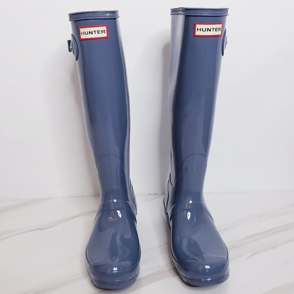 Hunter Shoes - HUNTER Rain Boots Tall Gloss Shiny Blue Sz. 6 New